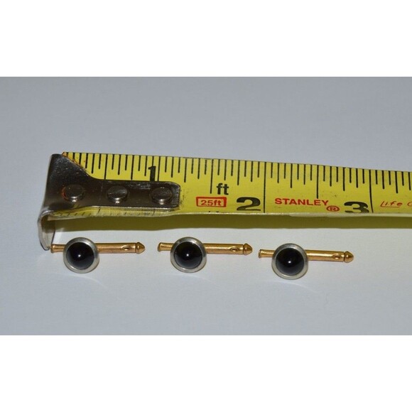 Vintage Black & Gold Circular Ornate Art Deco Button Studs Lot of 3 RARE - Picture 4 of 4